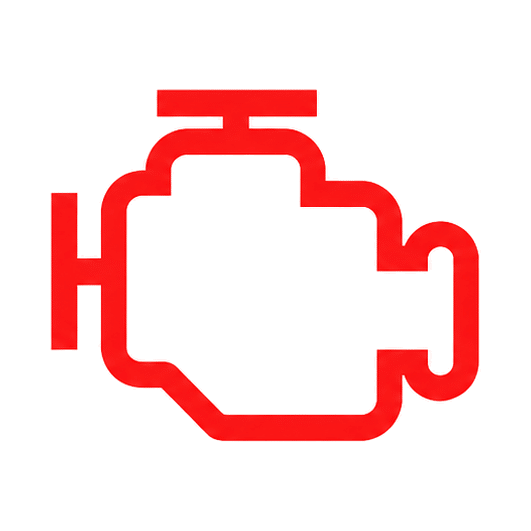 Red check engine light icon, indicating a vehicle's engine issue or malfunction alert.
